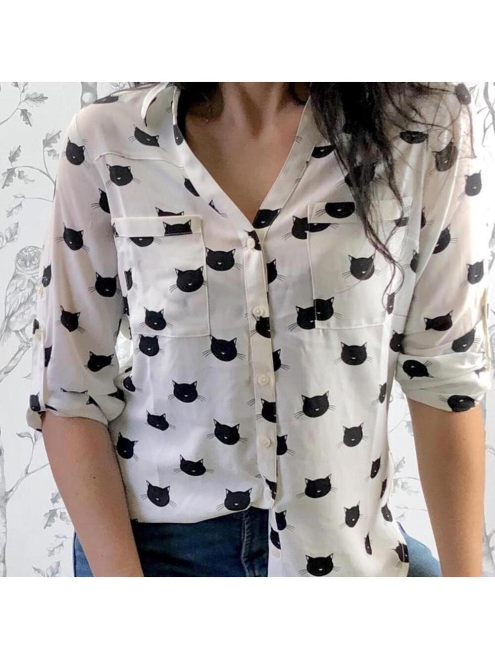 Express portofino button up tab sleeve cat top